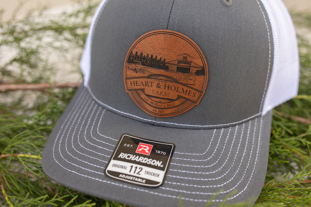 Gray Leather Patch Circle Heart & Holmes Logo Hat