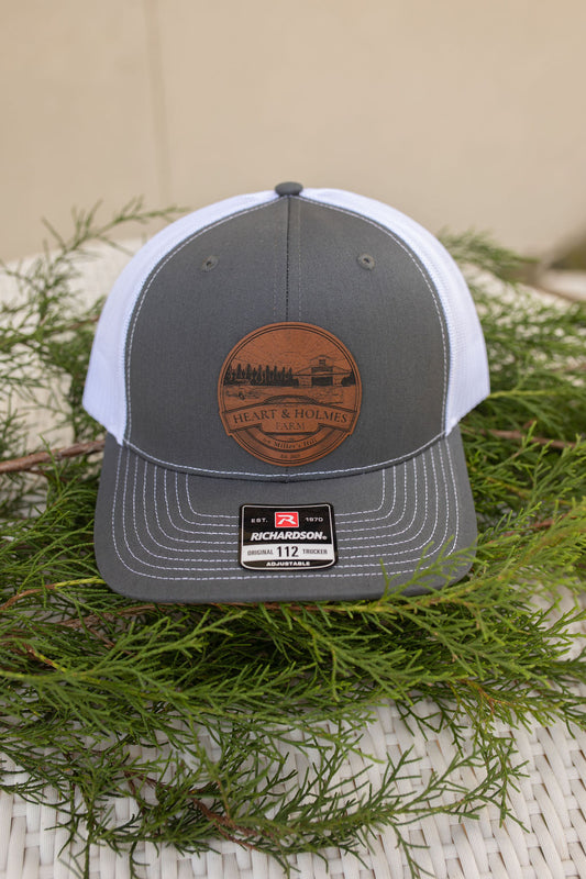 Gray Leather Patch Circle Heart & Holmes Logo Hat